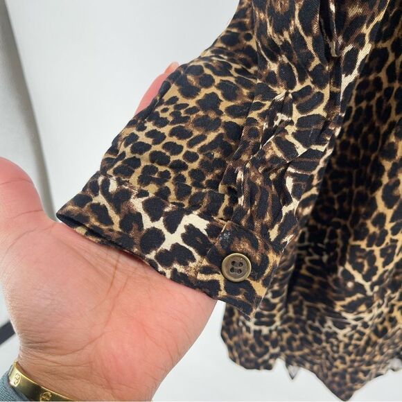 Zara Z1975 Leopard Print Babydoll Dress Women’s Small Button Front Long Sleeve - Picture 5 of 13